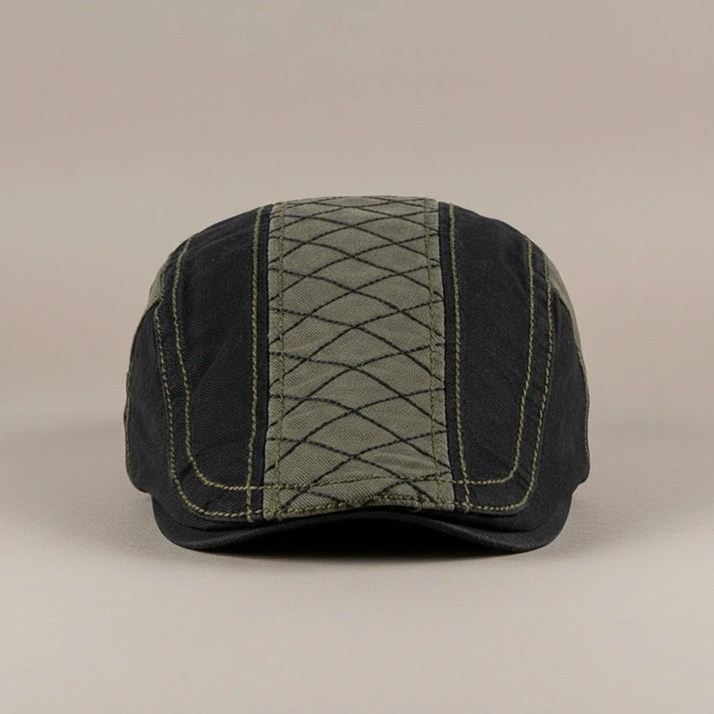 Casquette plate coton homme style patchwork décontracté - Vue 1 - casquette plate