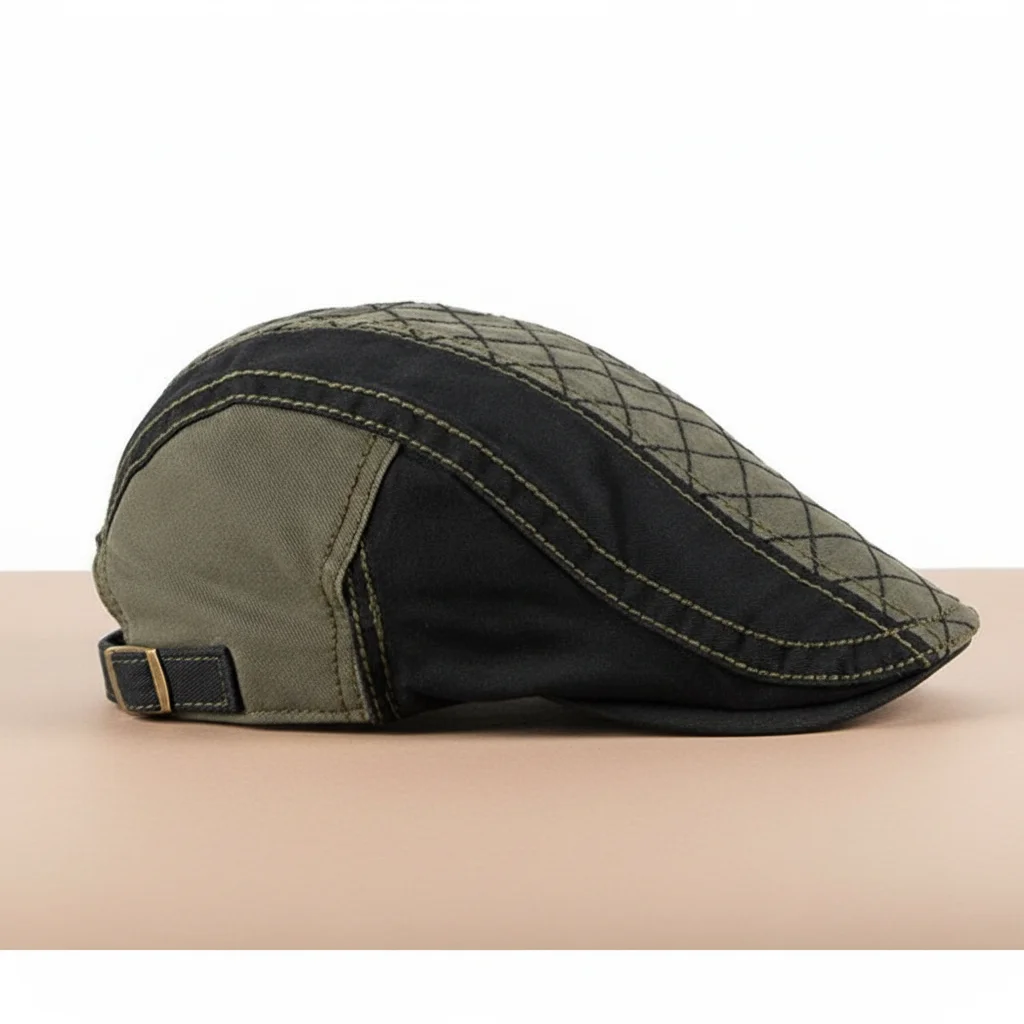 Casquette plate coton homme style patchwork décontracté - Vue 2 - casquette plate