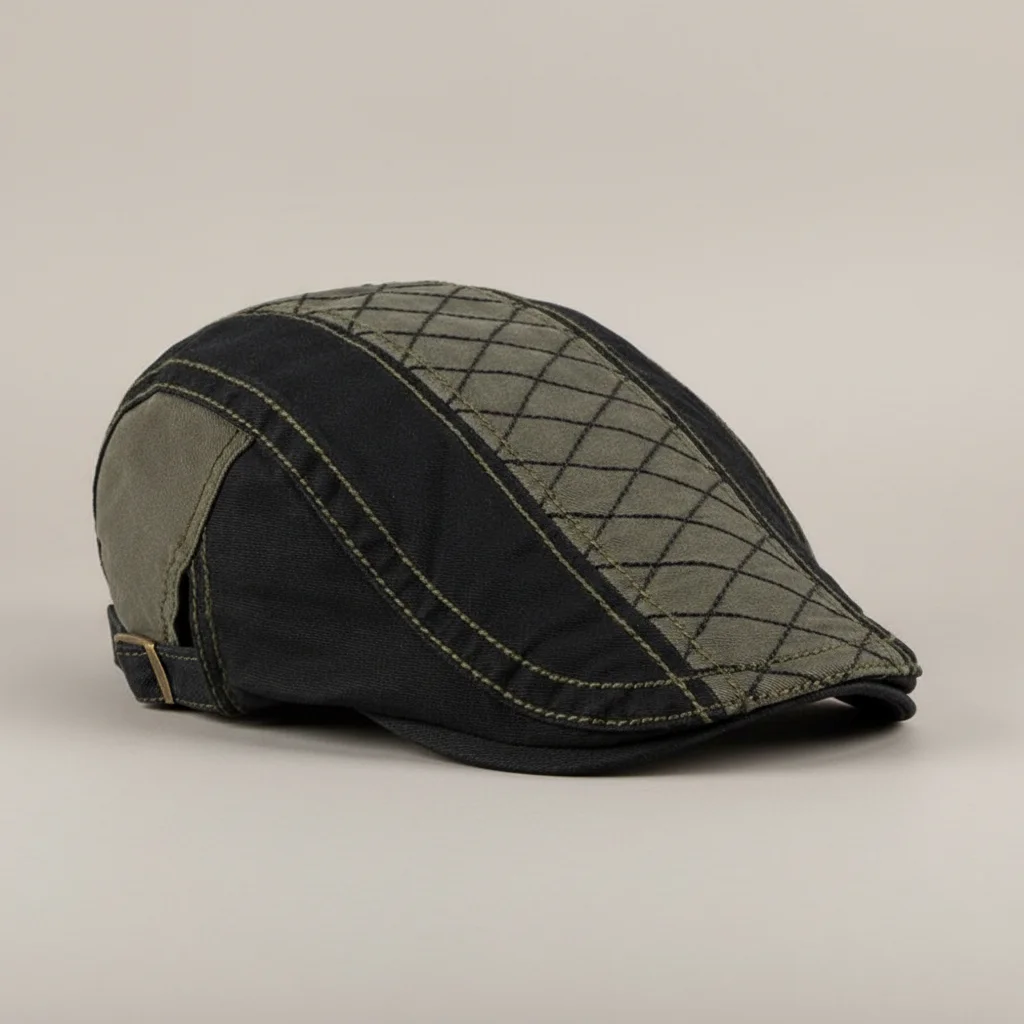 Casquette plate coton homme style patchwork décontracté - Vue 4 - casquette plate