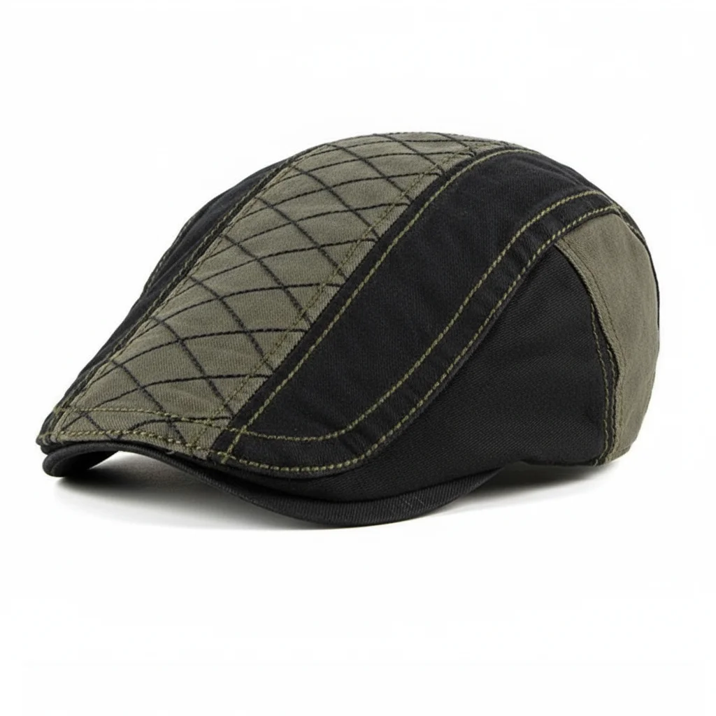Casquette plate coton homme style patchwork décontracté - Vue 5 - casquette plate