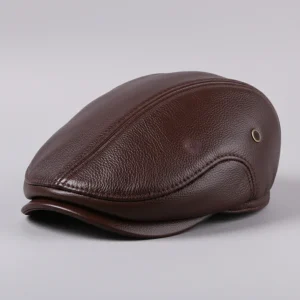 Casquette plate cuir homme hiver cache-oreilles - Vue 1 - casquette plate