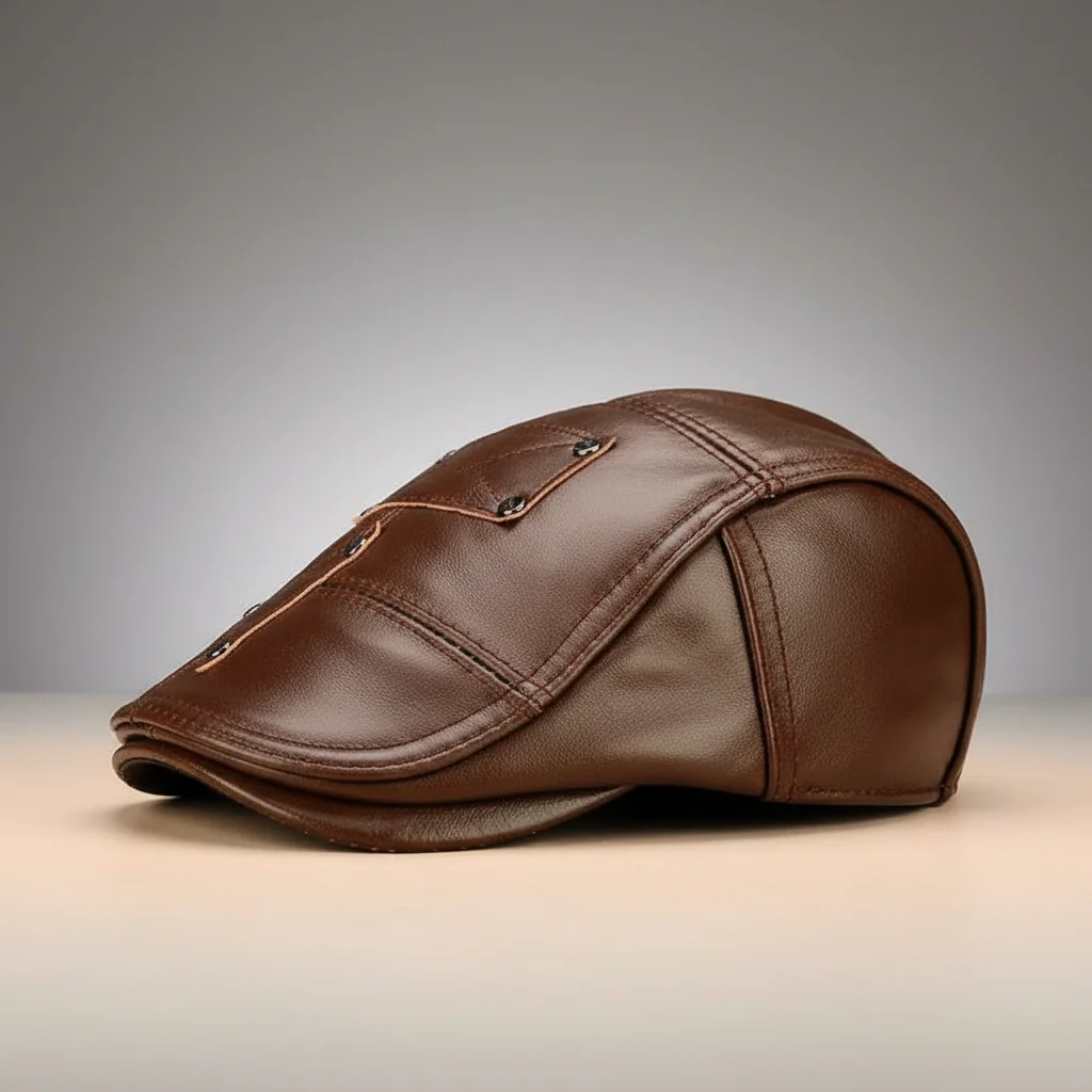 Casquette plate cuir homme style décontracté - Vue 4 - casquette plate