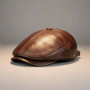 Casquette plate cuir homme style vintage - Vue 1 - casquette plate