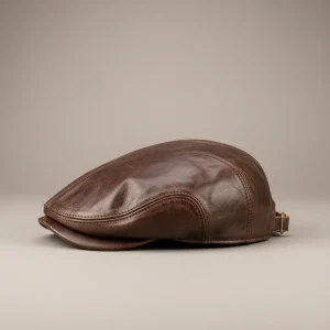 Casquette plate cuir homme style vintage - Vue 2 - casquette plate