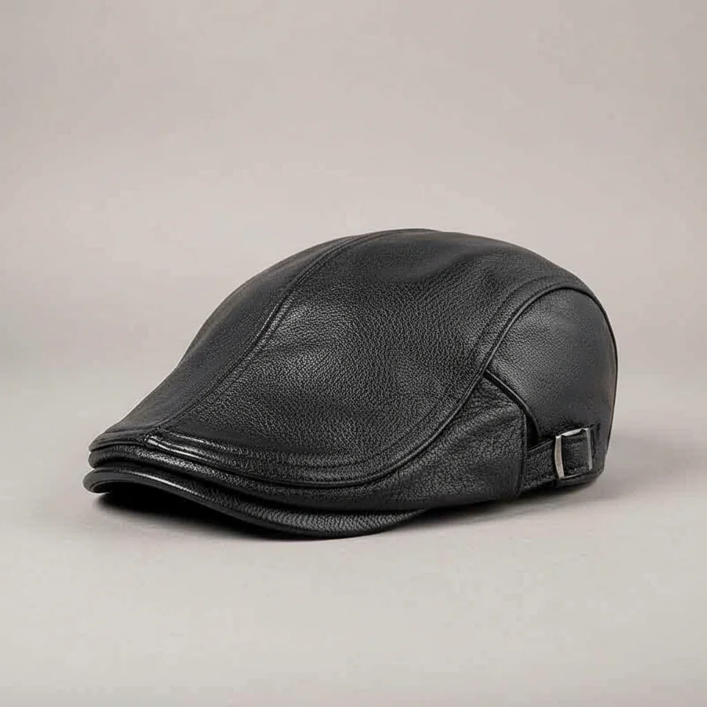 Casquette plate cuir homme style vintage - Vue 3 - casquette plate