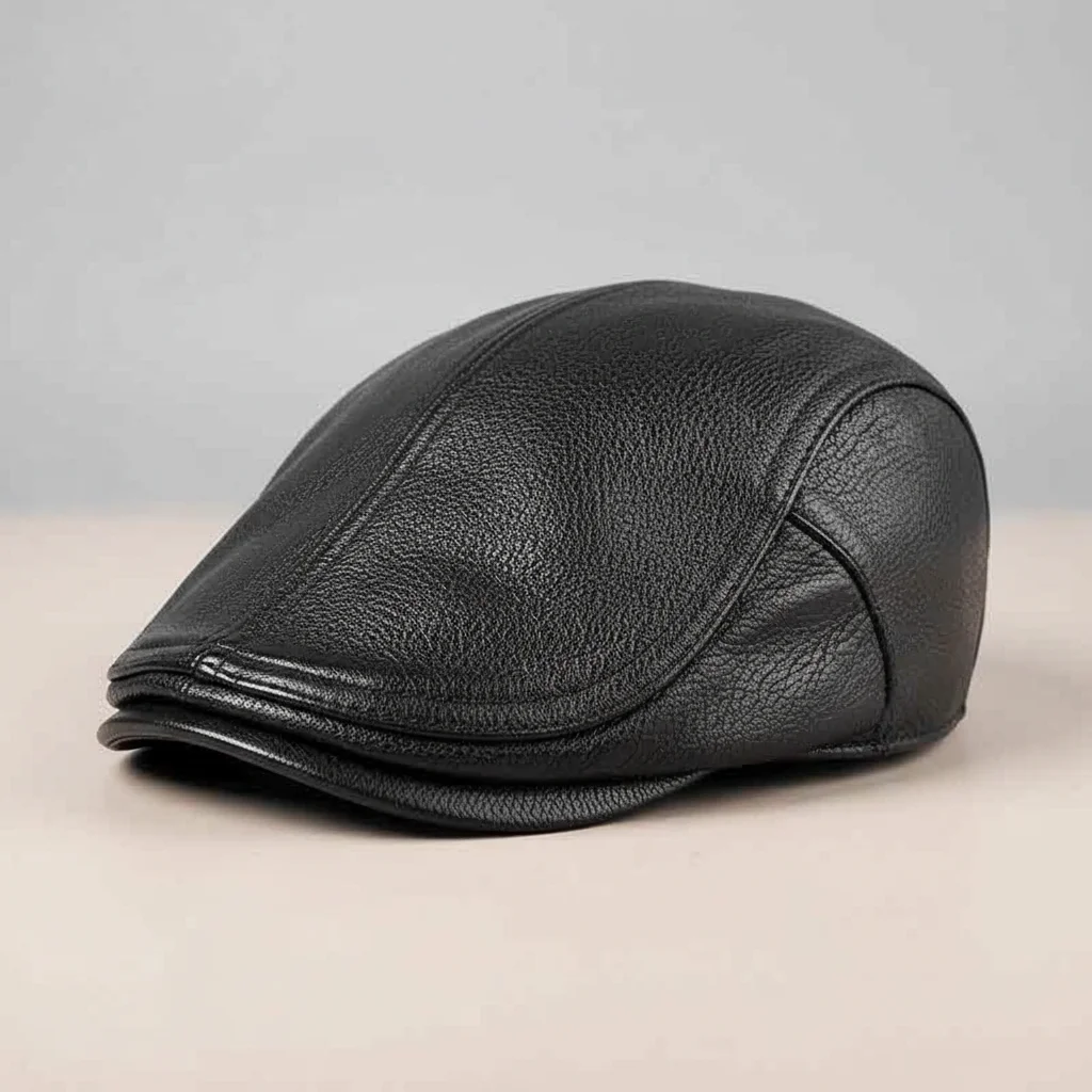 Casquette plate cuir homme style vintage - Vue 5 - casquette plate
