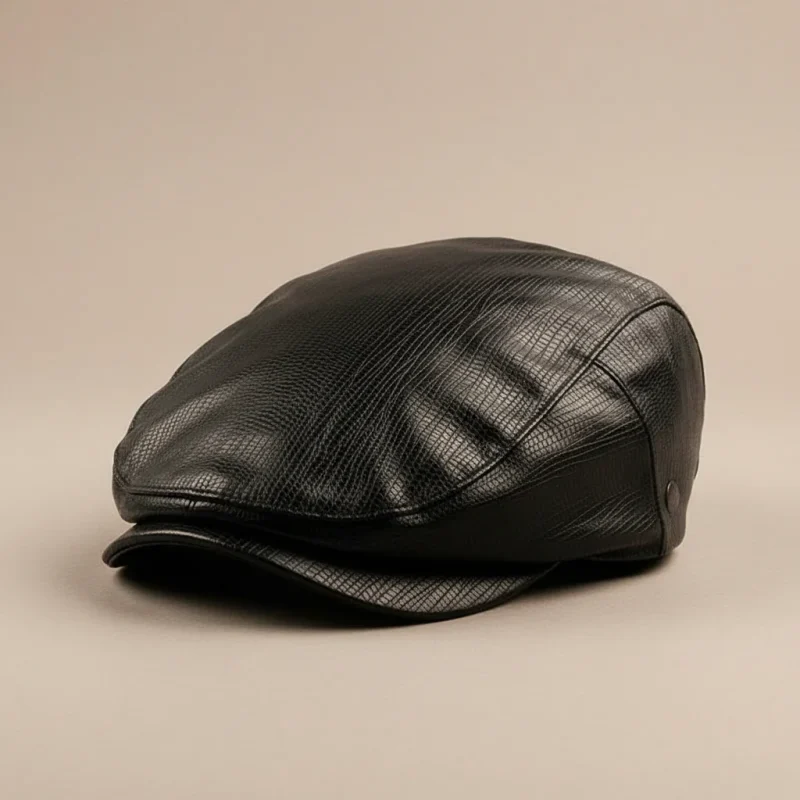 Casquette plate homme simili cuir ajustable - Vue 1 - casquette plate