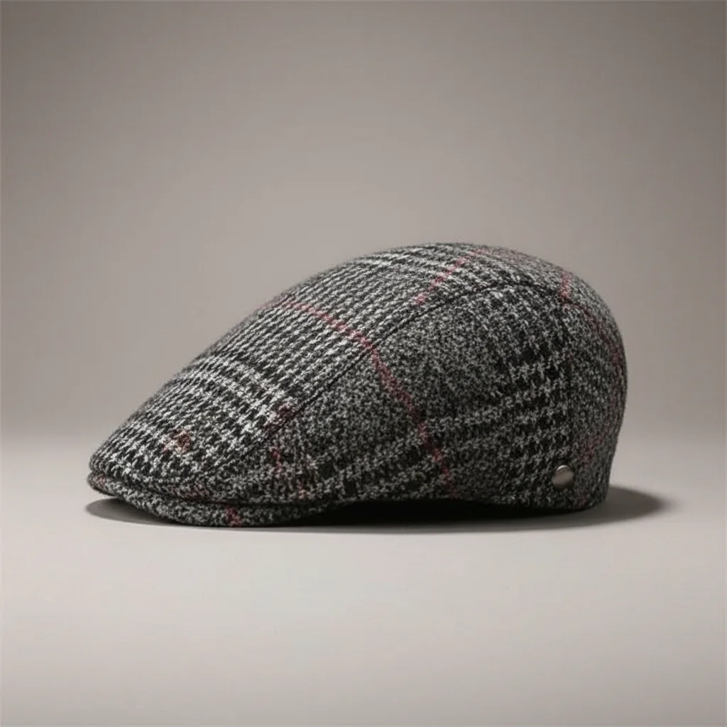casquette plate laine et polyester quadrillée - Vue 2 - casquette plate