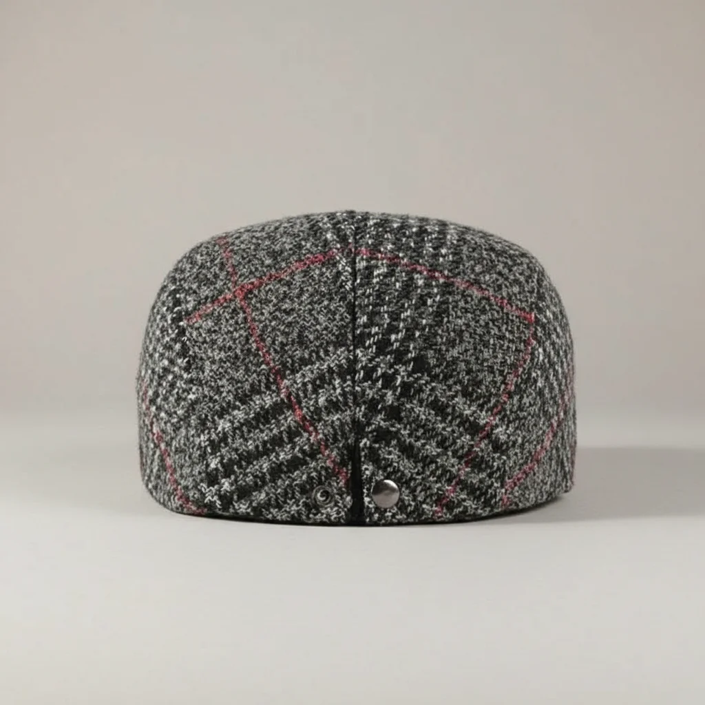 casquette plate laine et polyester quadrillée - Vue 3 - casquette plate