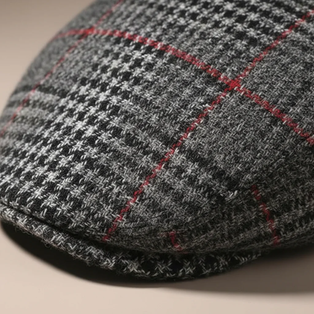 casquette plate laine et polyester quadrillée - Vue 4 - casquette plate