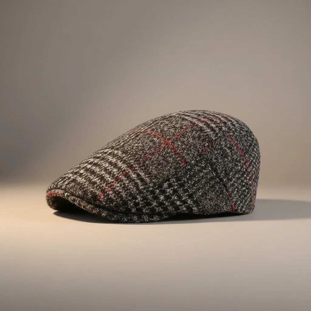 casquette plate laine et polyester quadrillée - Vue 6 - casquette plate